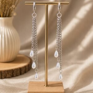 Silver Pearl Tassel Drop Earrings