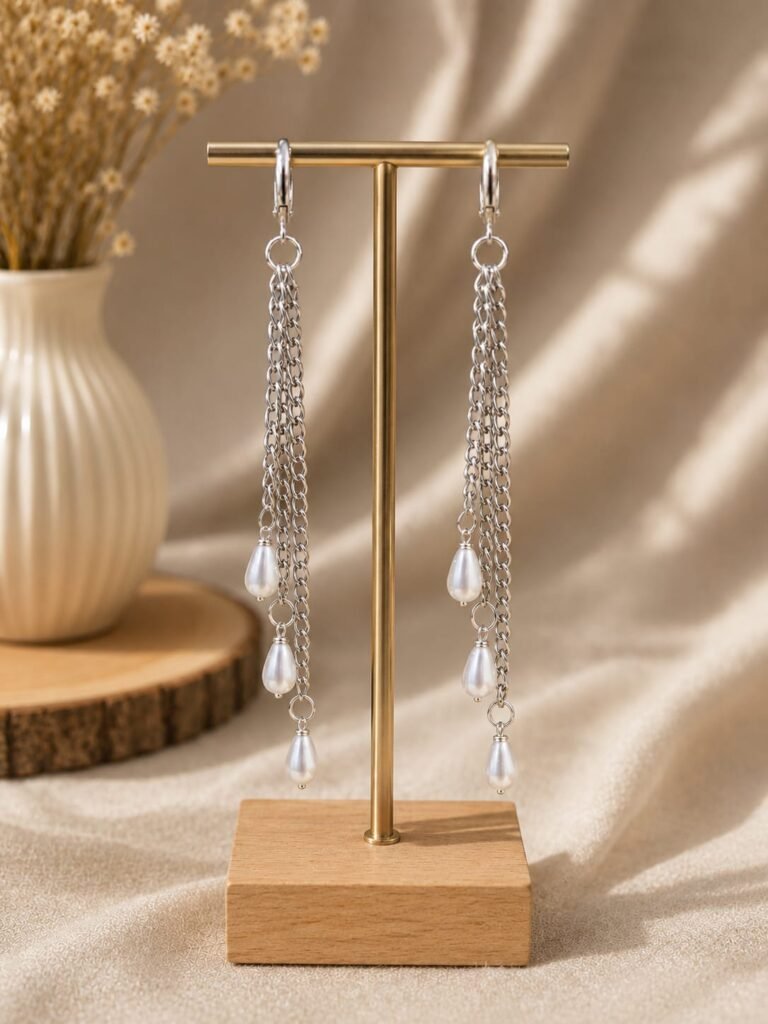Silver Pearl Tassel Drop Earrings