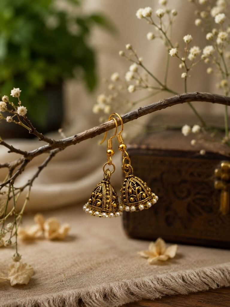 Antique Gold Mini Jhumka Earrings