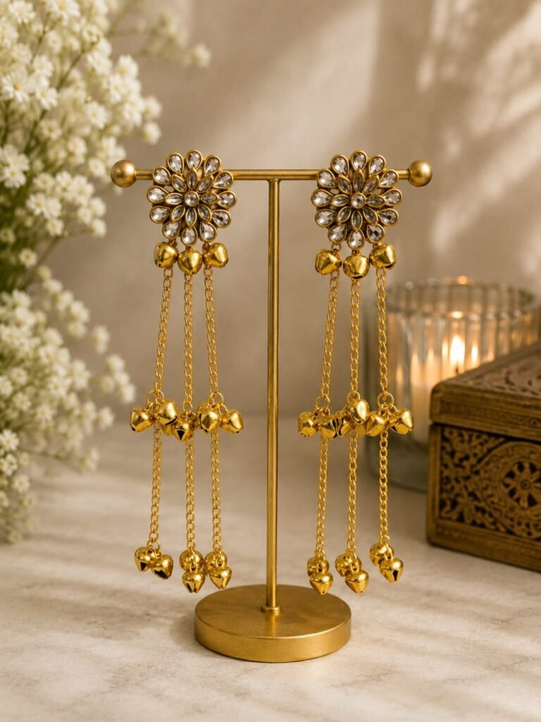 Antique Gold Flower Bell Tassel Earrings