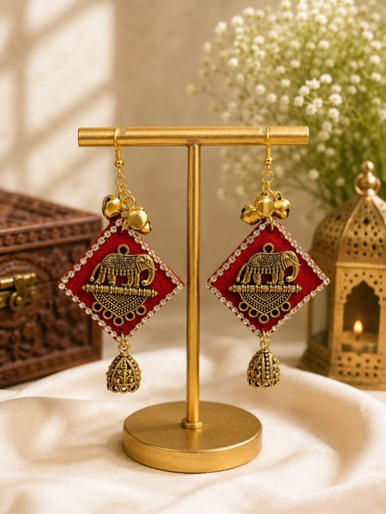 Antique Gold Elephant Diamond Jhumka Earrings